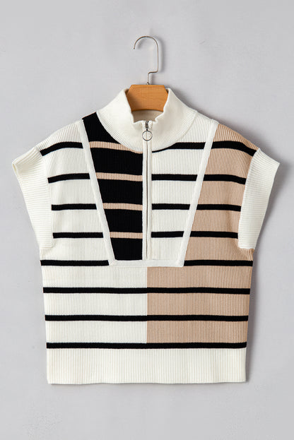 Stripe Colorblock Short Sleeve Sweater Top