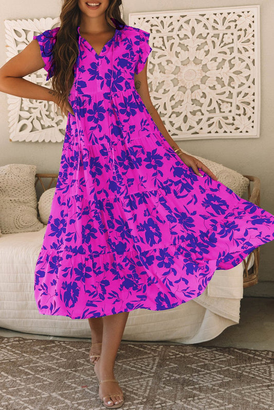 Floral Flutter Sleeve Midi Dress