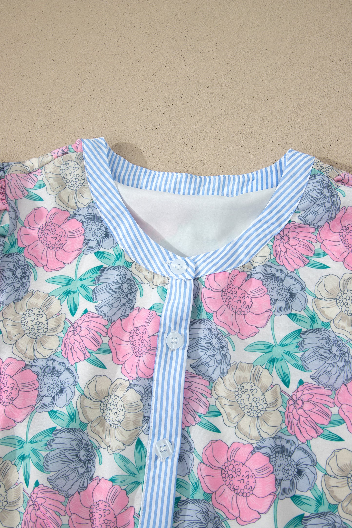 Floral Stripe Contrast Trim Belted Ruffle Dress