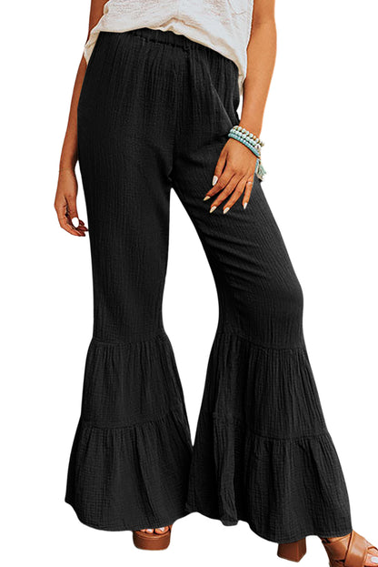 Crinkle Ruffle Bell Bottom Pants