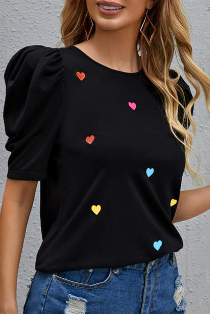 Heart Short Puff Sleeve Top