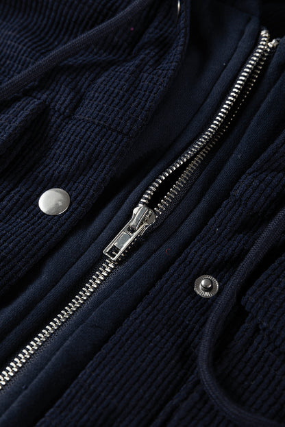 Textured Knit Pocketed Drawstring Hooded Jacket