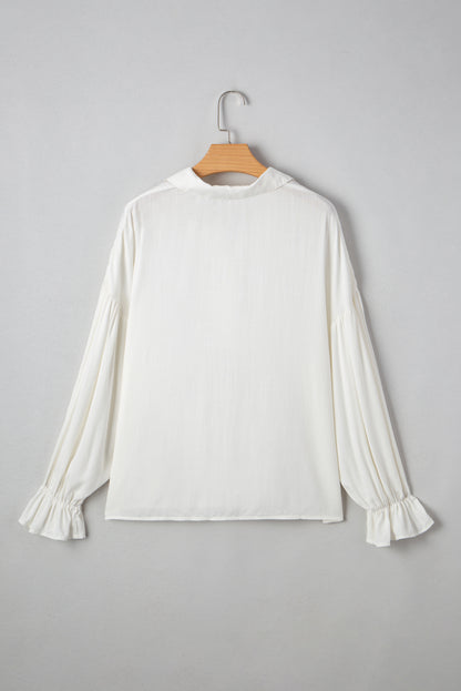 Solid Collared Drop Shoulder Puff Long Sleeve Shirt