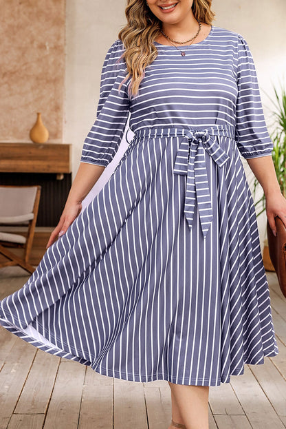 Stripe Belted Midi Dress Plus Size