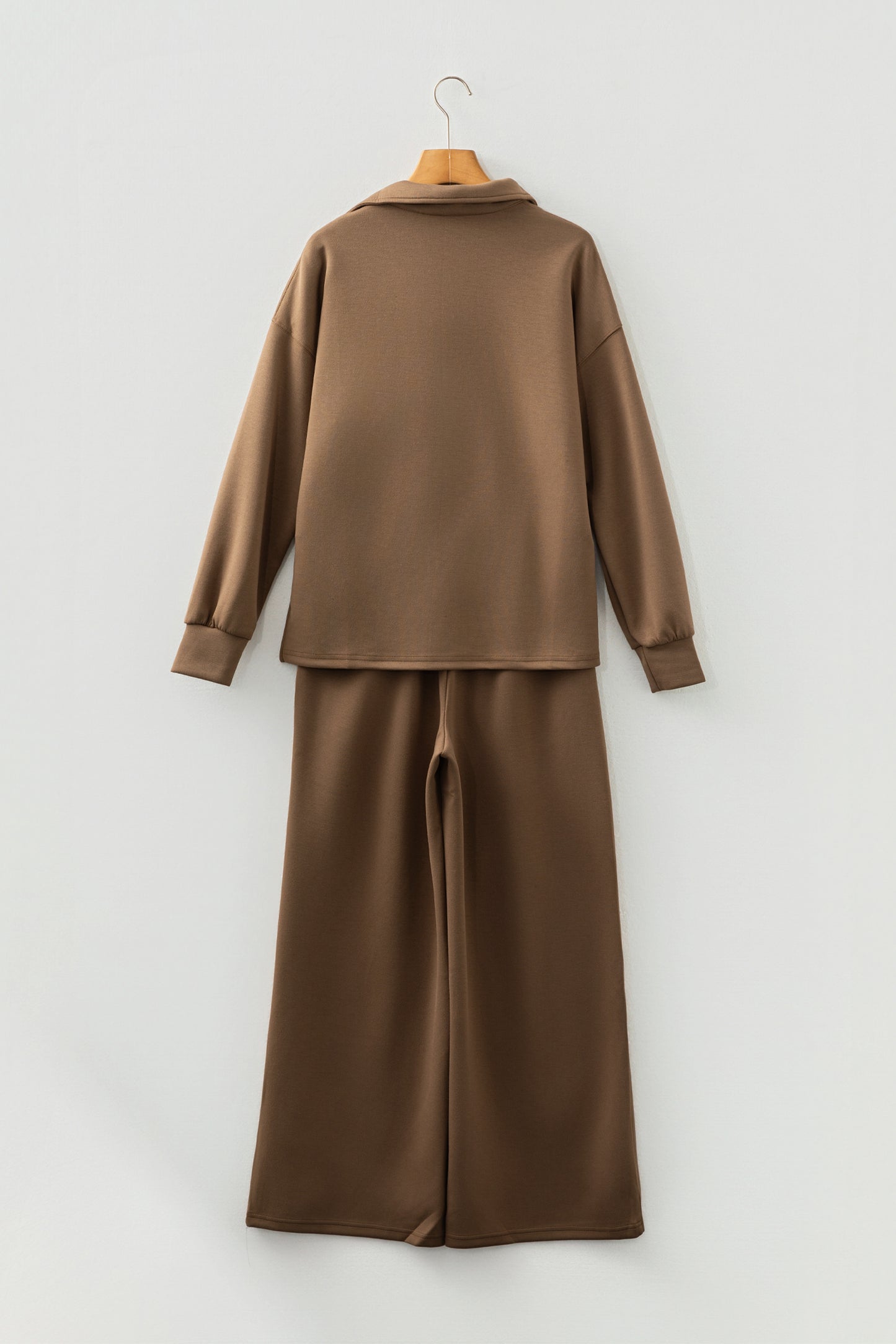 Solid V-Neck Top and High Waist Pants Set