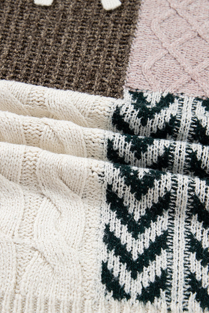 Plus Size Colorblock Cable Knit Tie Back Sweater