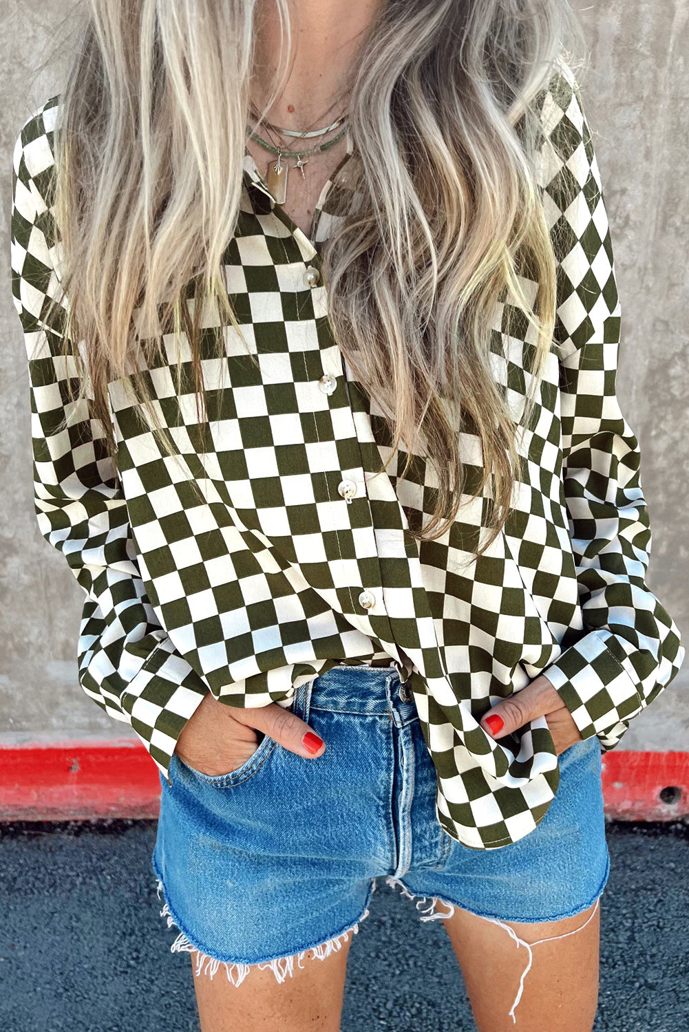 Checker Drop Shoulder Buttoned Shirt