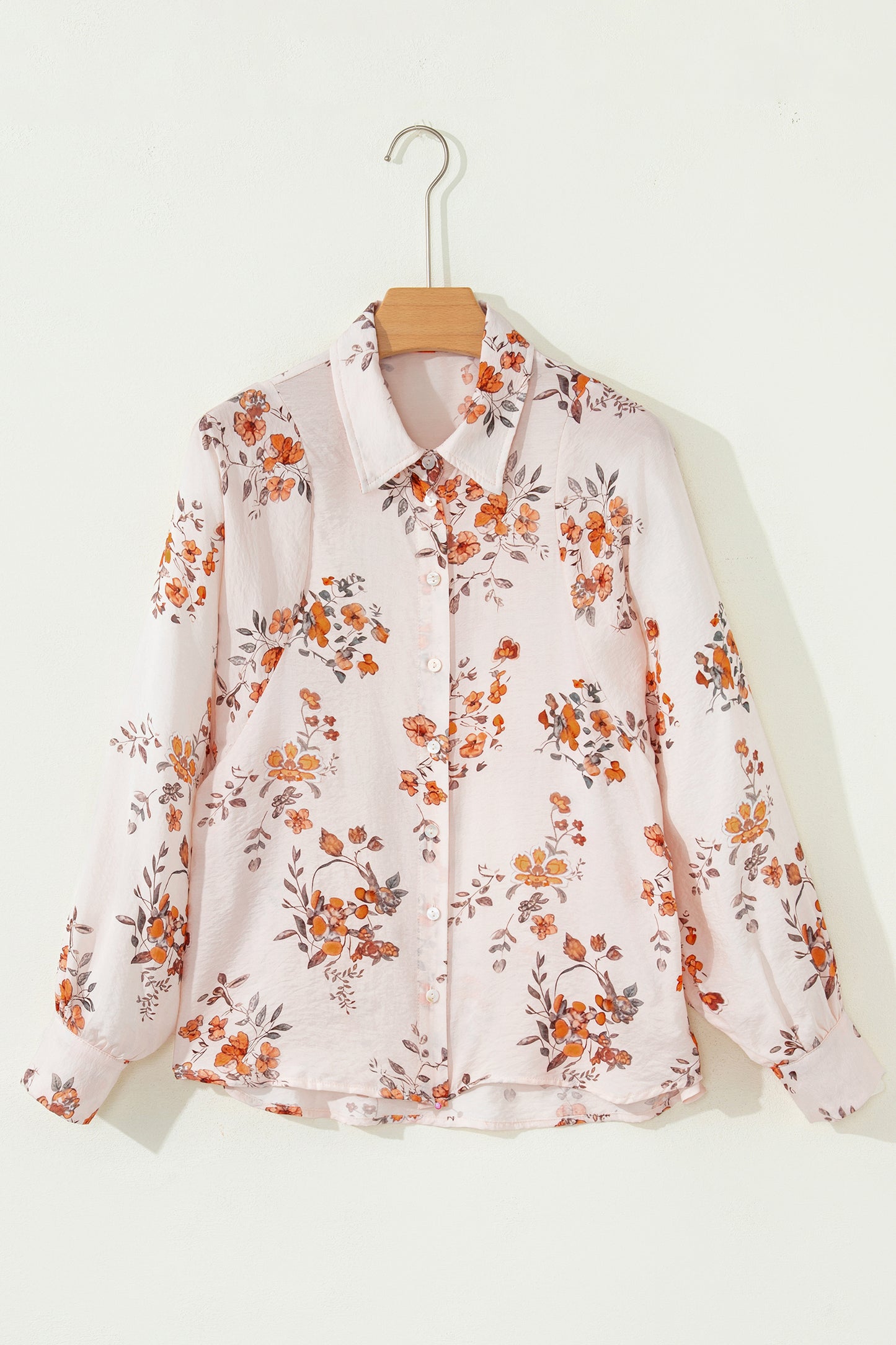 Floral Silky Button-Up Long Sleeve Shirt