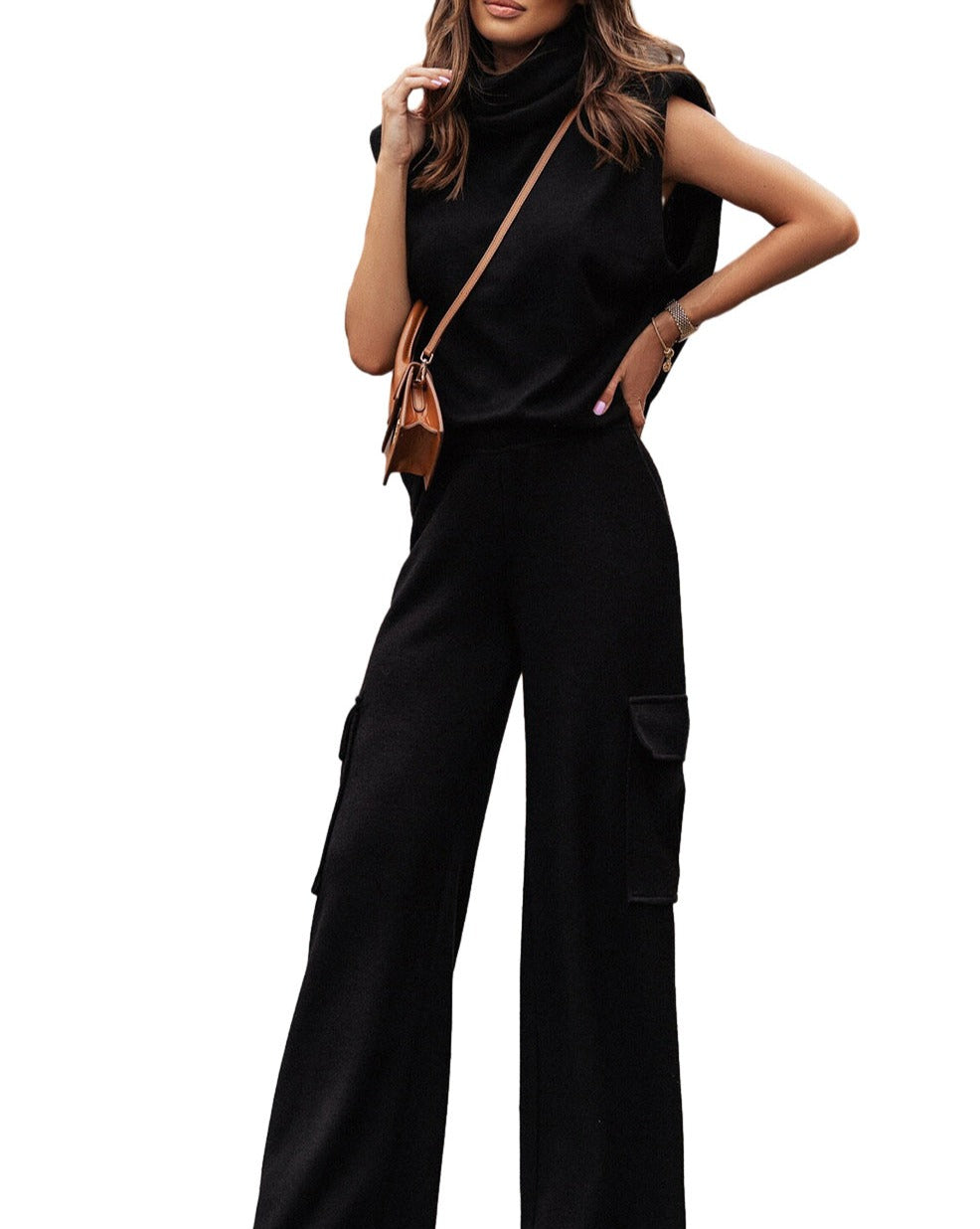 Turtleneck Top and Cargo Pants Set