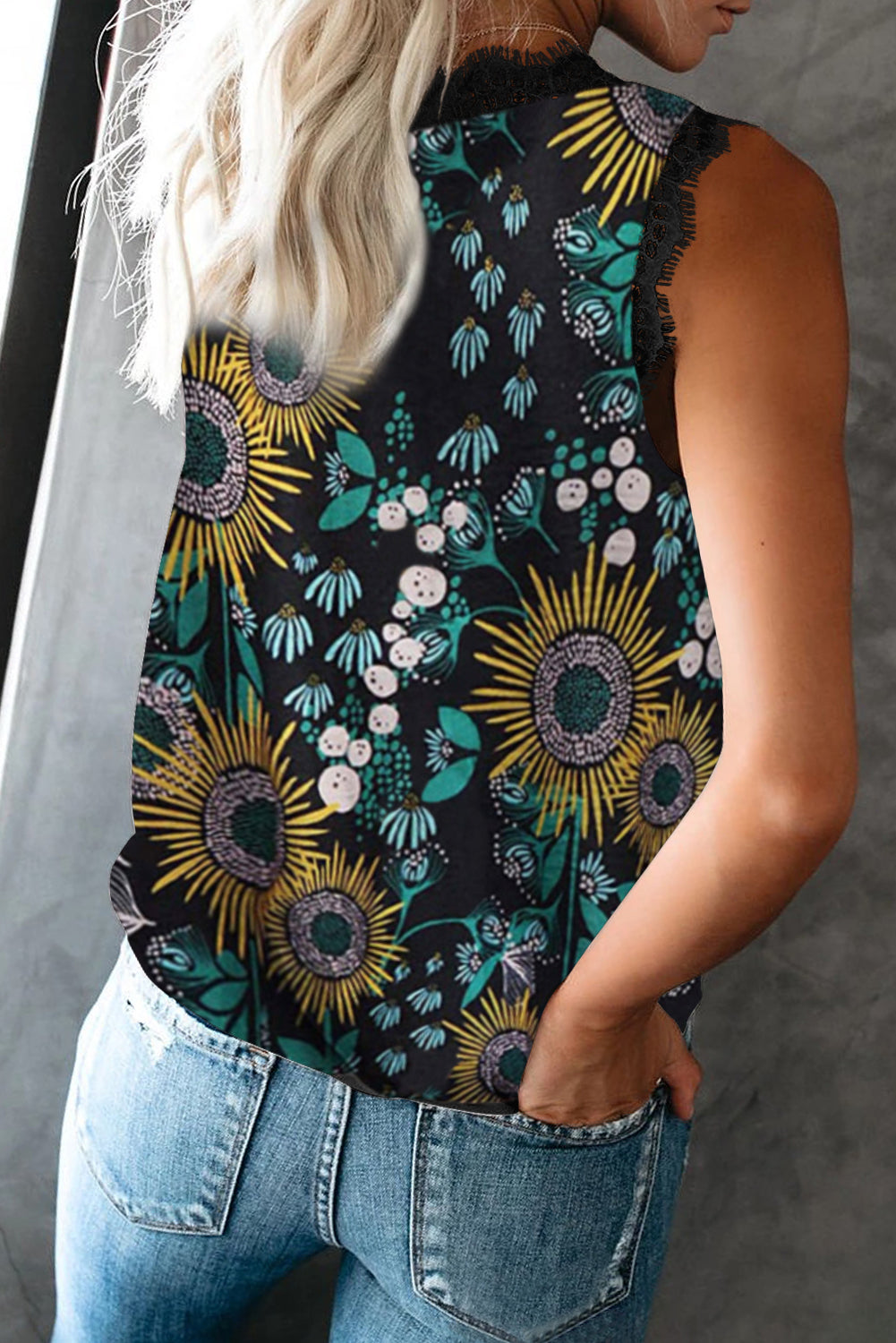 Floral Lace Trim Tank Top