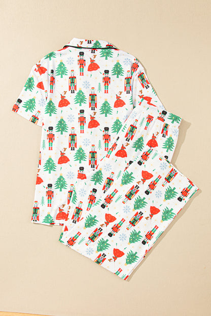 Christmas Trees & Nutcracker Buttoned Pajama Set