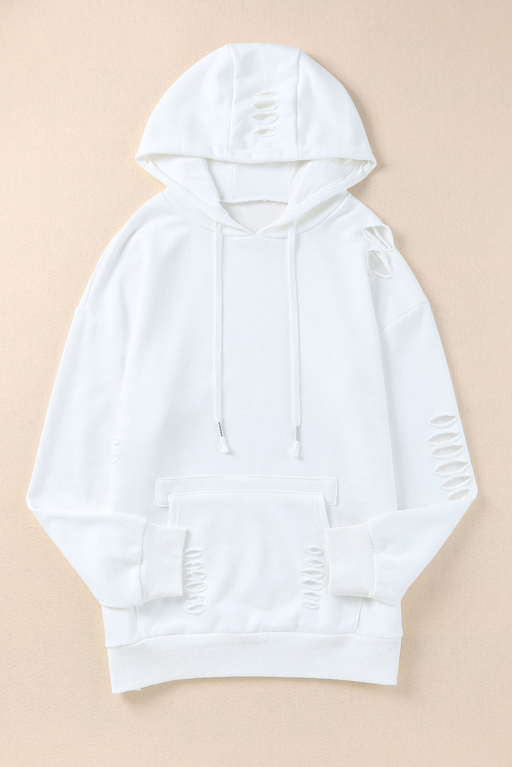 Solid Distressed Hooded Sweatshirt