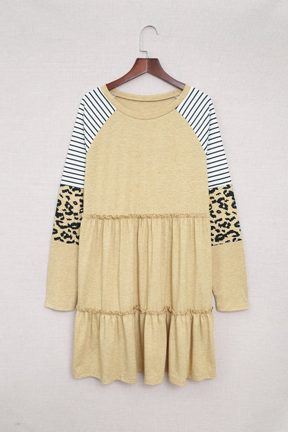 Striped Leopard Long Sleeve Dress