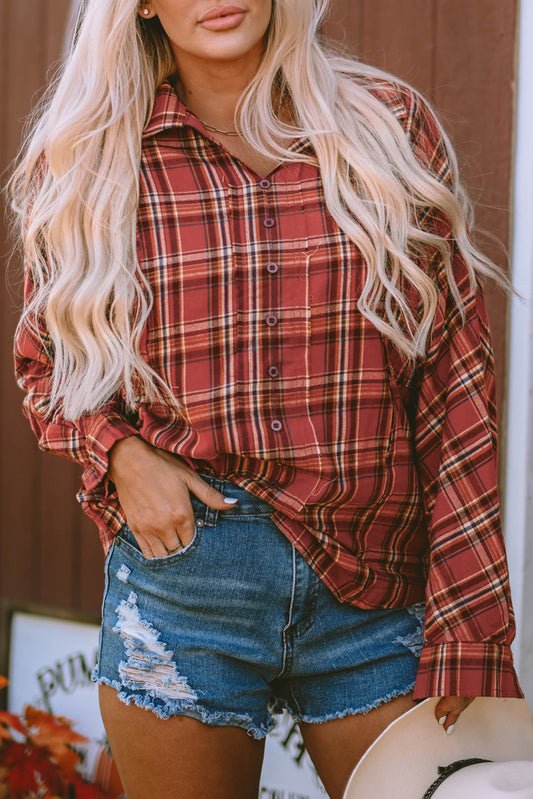 Plaid Raw Edge Buttoned Shirt