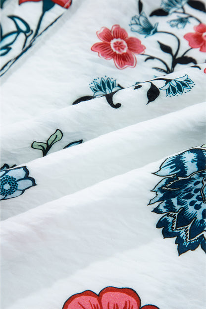 Floral Frilled V-Neck Long Sleeve Buttoned Shirt