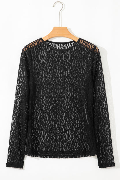 Leopard Sheer Mesh Long Sleeve Top