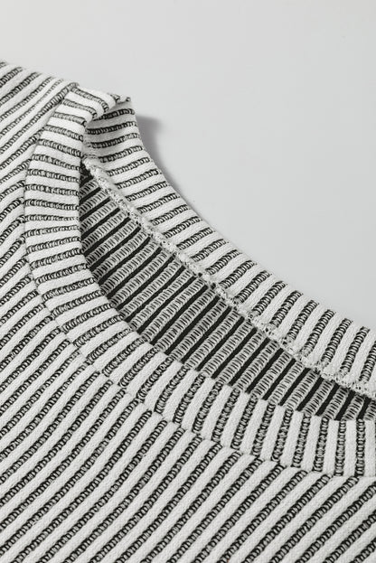 Ribbed Knit Crewneck Long Lantern Sleeve Top