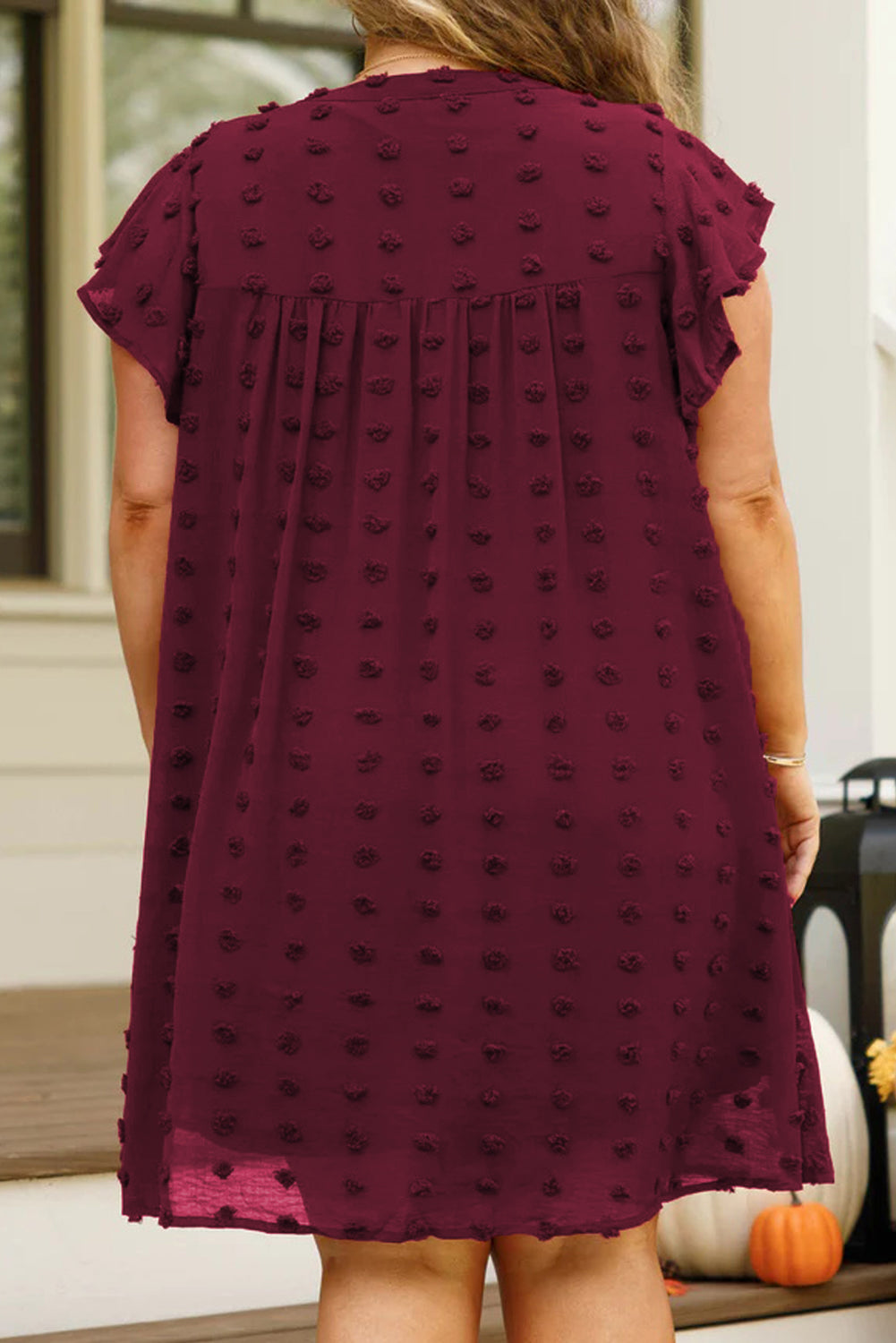 Swiss Dot Flutter Sleeve Dress Plus Size