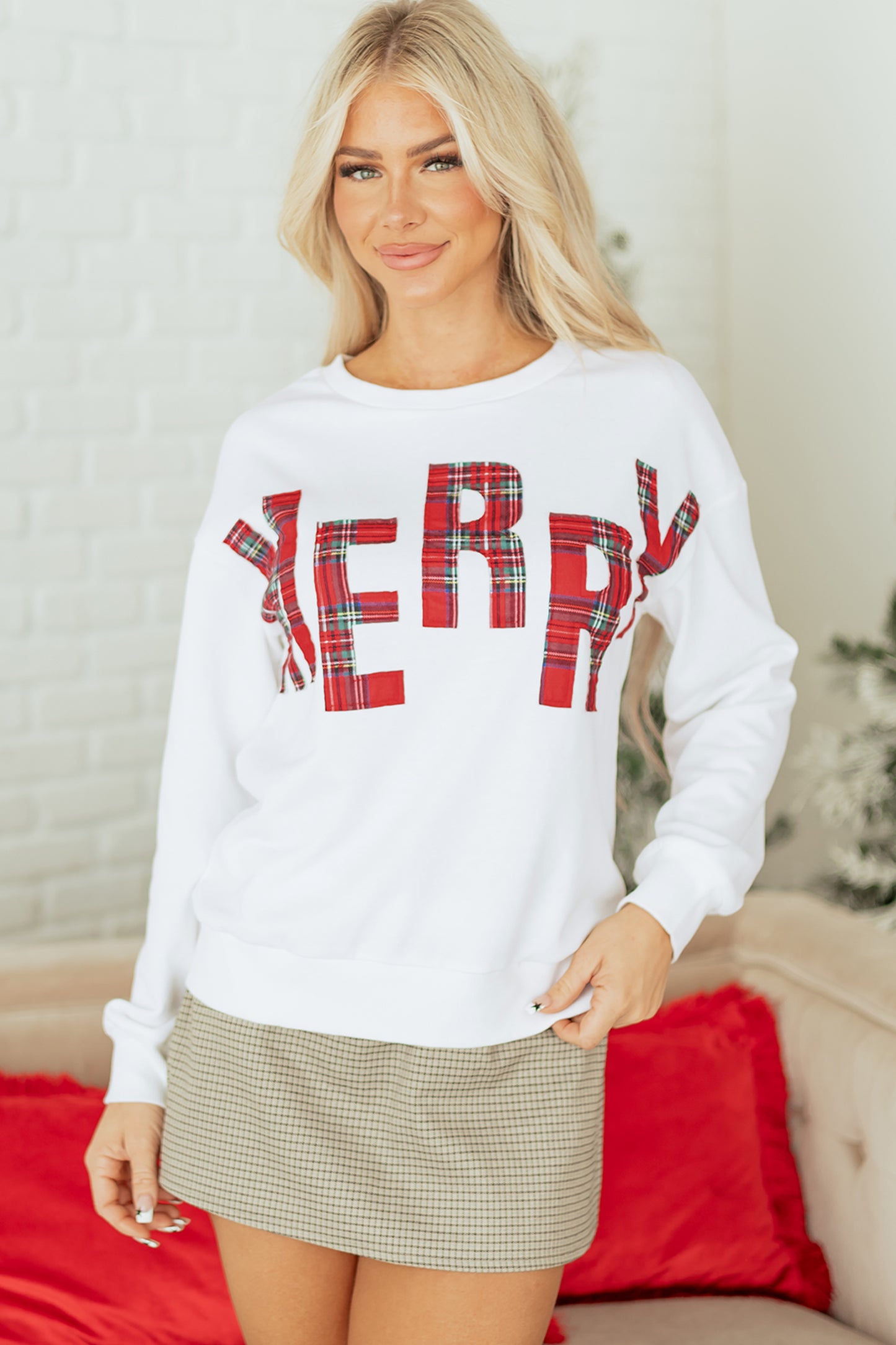 Christmas Plaid MERRY Crewneck Sweatshirt