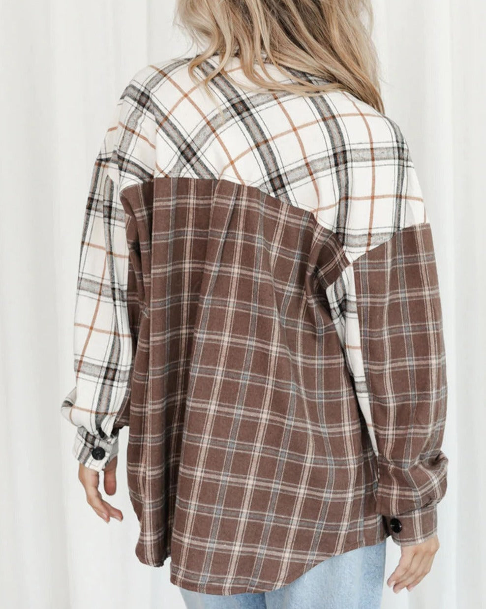 Plaid Colorblock Button Front Shirt