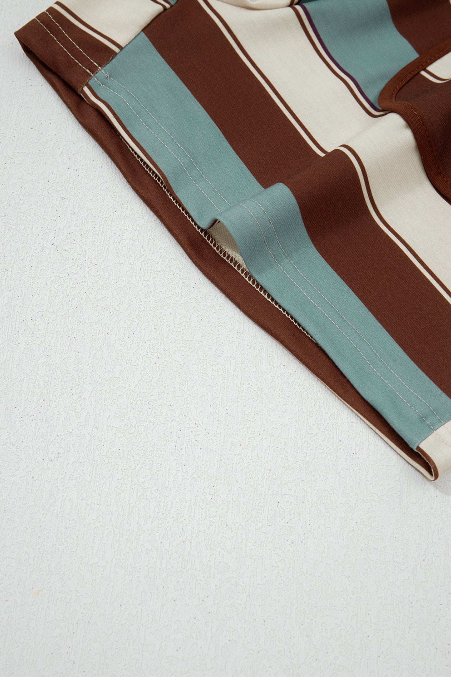 Stripe Polo Collar Tee and Patchwork Shorts Set