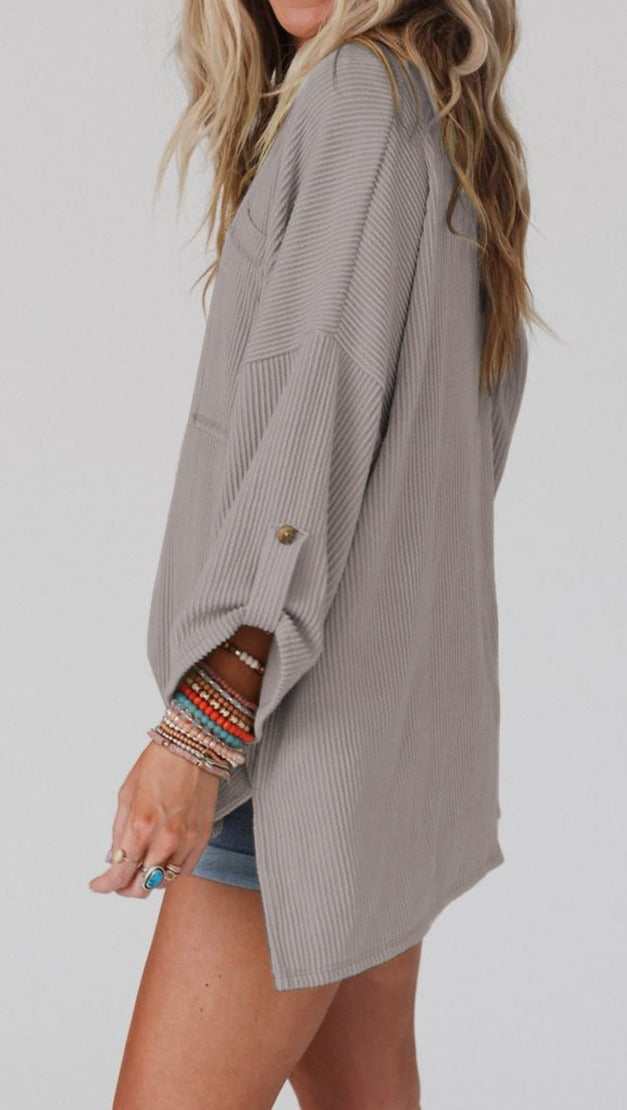 Ribbed Tab Sleeve Pocketed Top