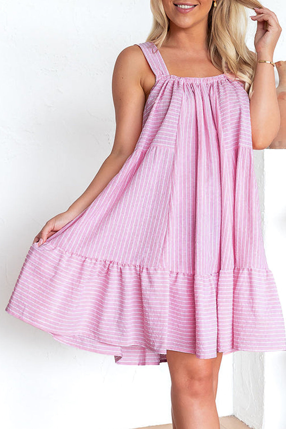 Stripe Ruffle Sleeveless Mini Dress