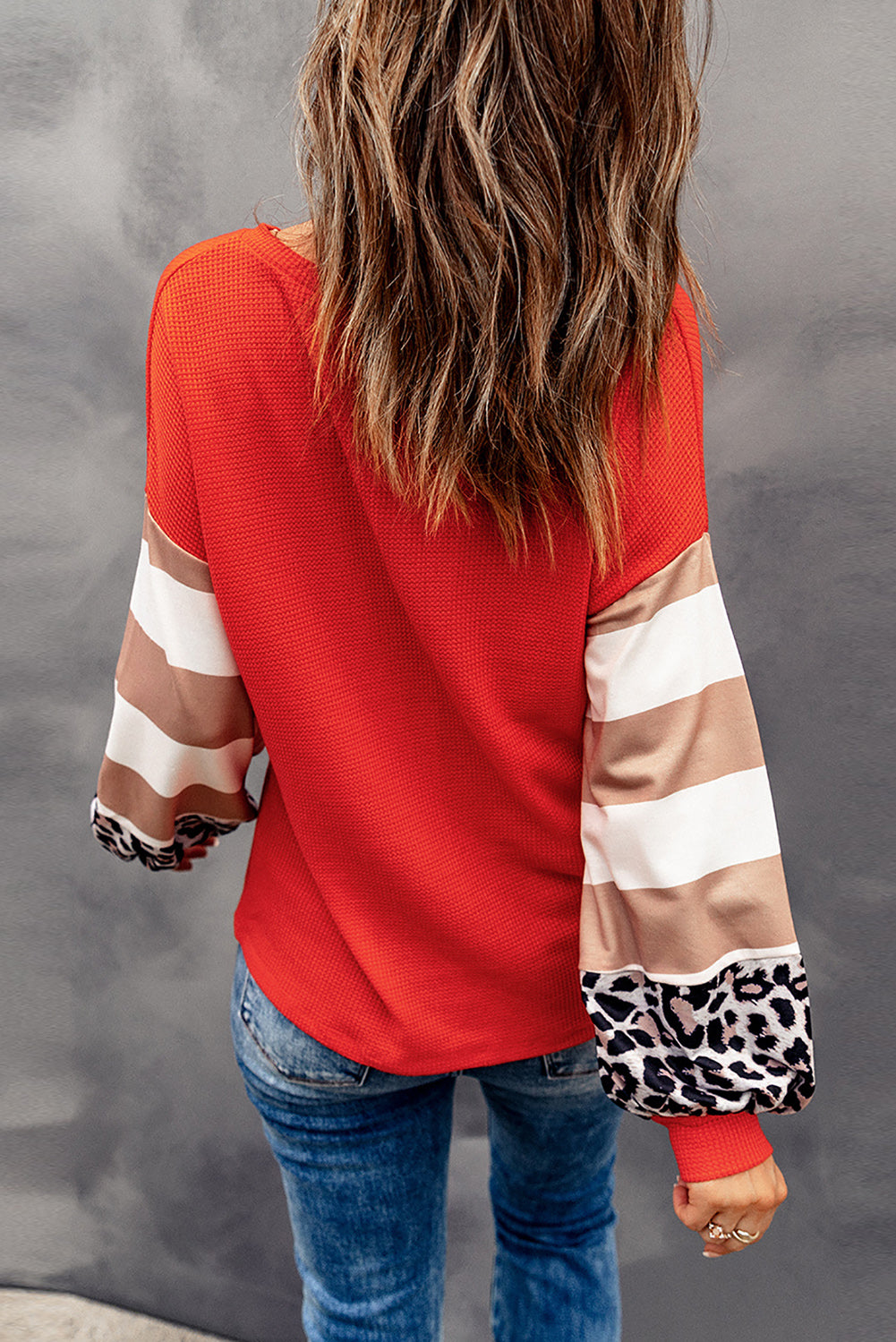 Leopard Stripe Lantern Sleeve Top