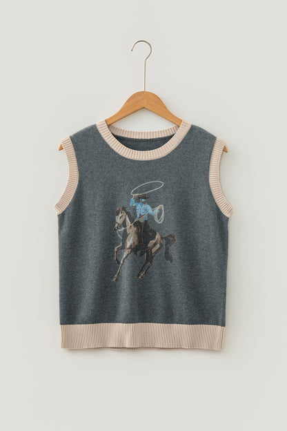Western Colorblock Sleeveless Knit Vest