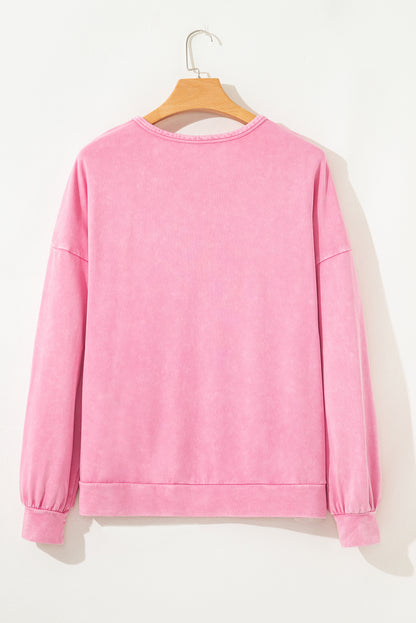 Plus Size Waffle Bowknot Patchwork Mineral Wash Sweatshirt
