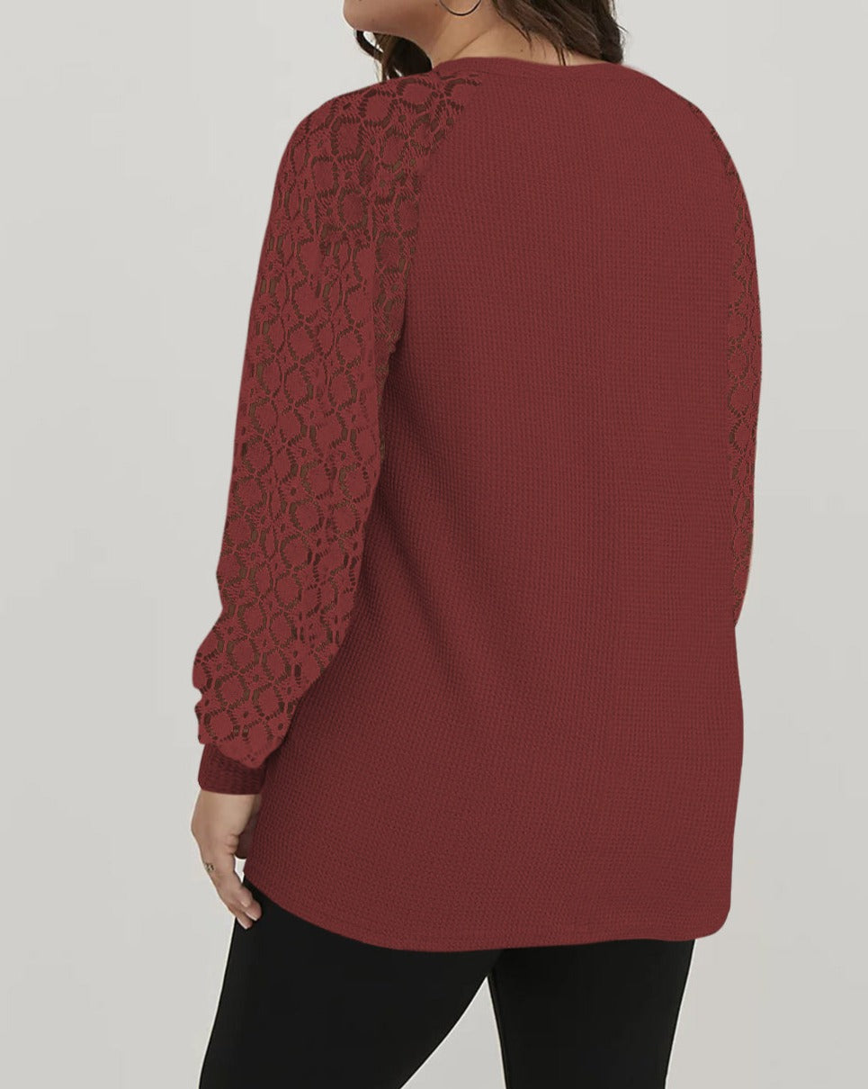 Waffle Lace Long Sleeve Top Plus Size