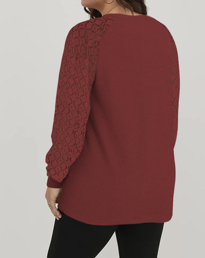 Waffle Lace Long Sleeve Top Plus Size