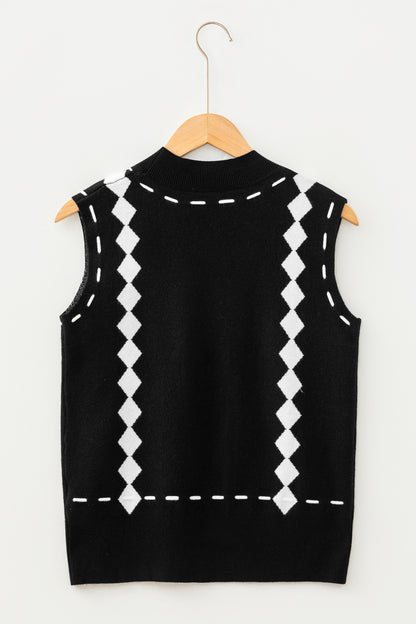 Western Horse Geometric Mock Neck Knit Top