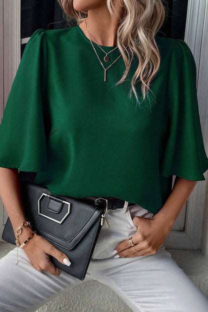 Solid Satin Wide Sleeve Blouse