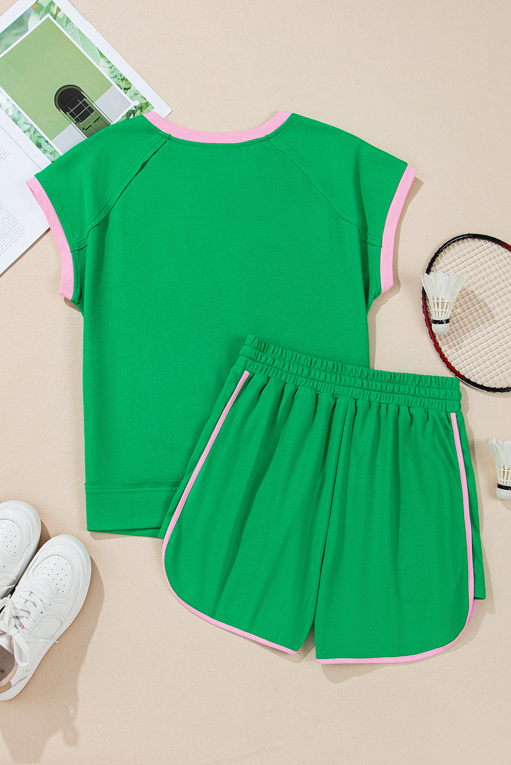 Colorblock Textured Tee and Shorts Set