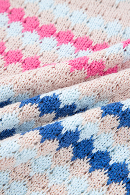 Stripe Eyelet Knit Drop Shoulder Sweater