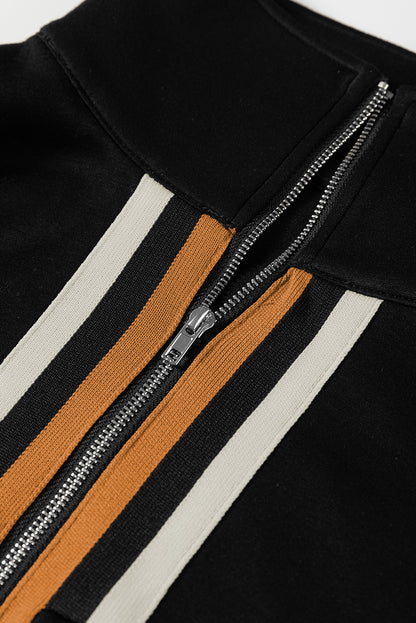 Stripe Patchwork Quarter-Zip Pullover and Pant Set