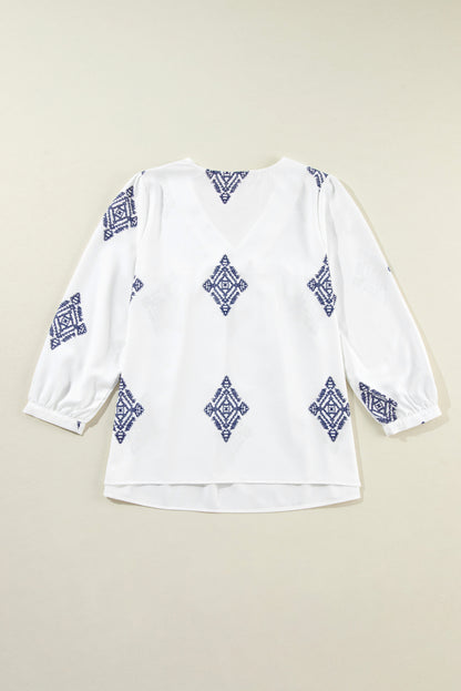 Boho Geometric 3/4 Sleeve V-Neck Blouse