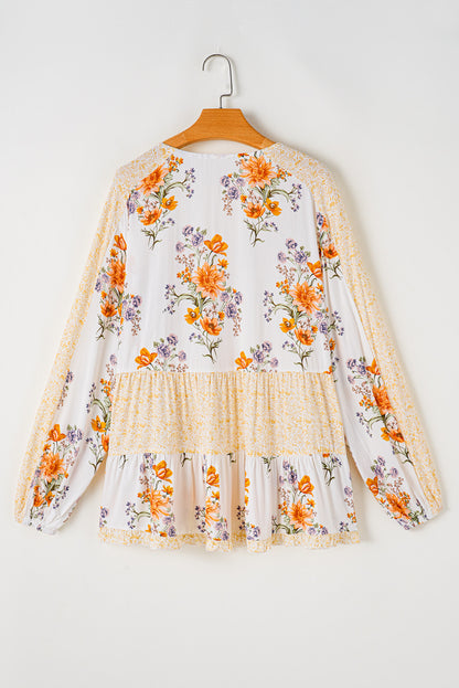 Floral V-Neck Puff Sleeve Blouse Plus Size