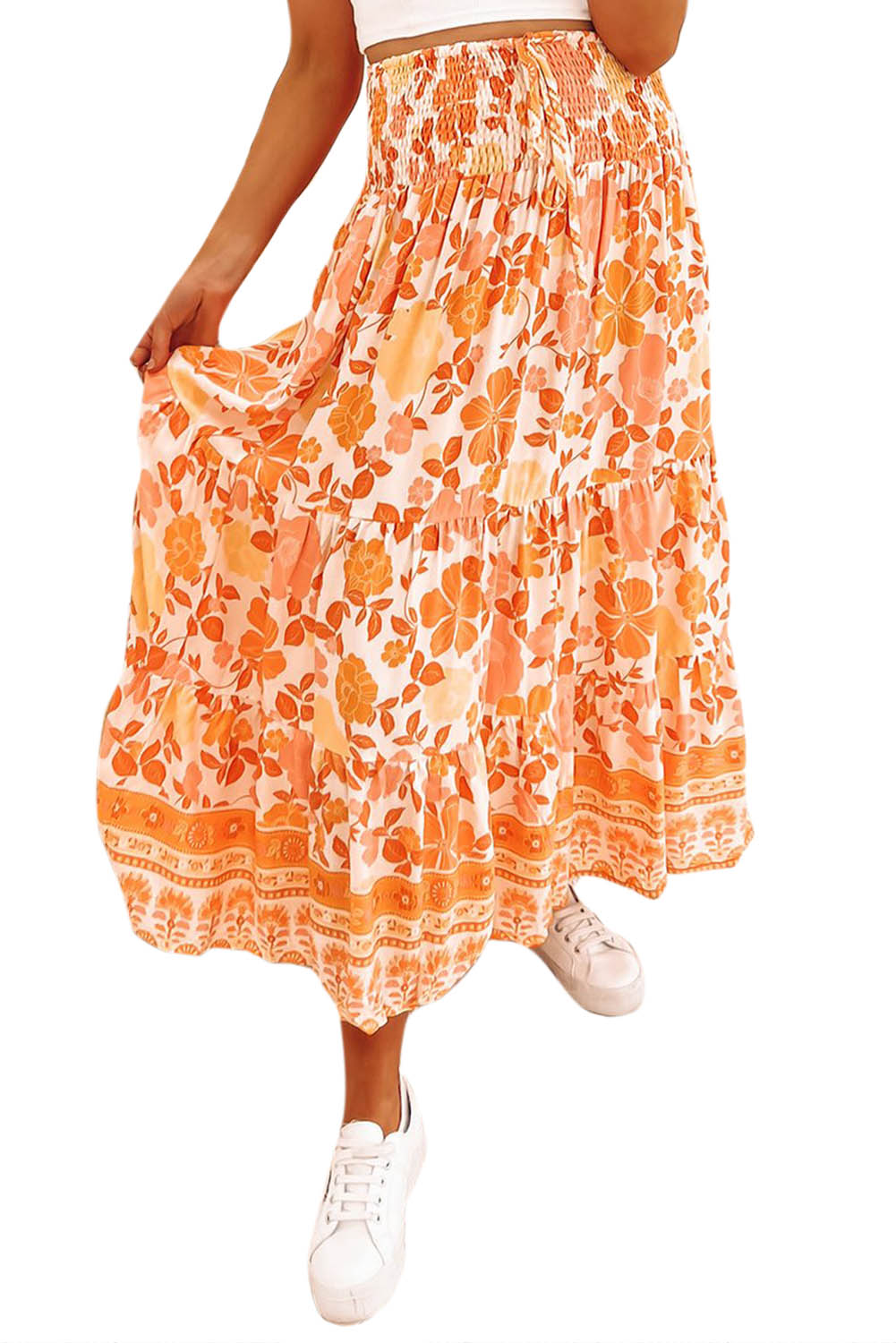 Floral Smocked Waist Maxi Skirt