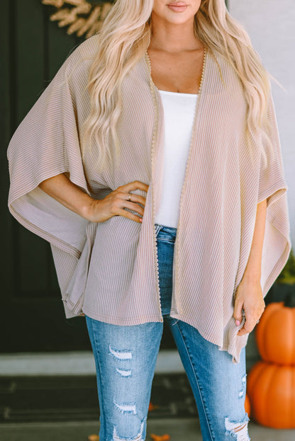 Ribbed Lace Trim Oversized Kimono