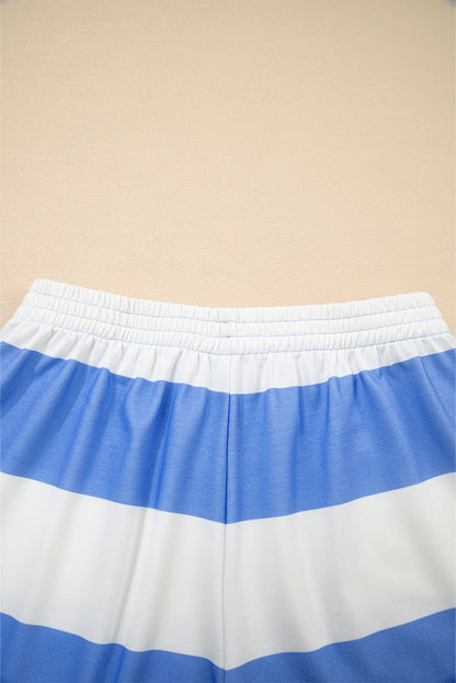 Stripe Half Zip Tee & Elastic Shorts Set
