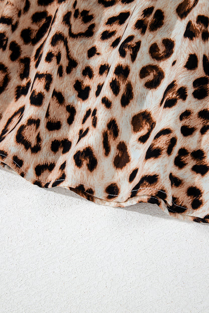 Cheetah Colorblock V-Neck Balloon Sleeve Babydoll Blouse