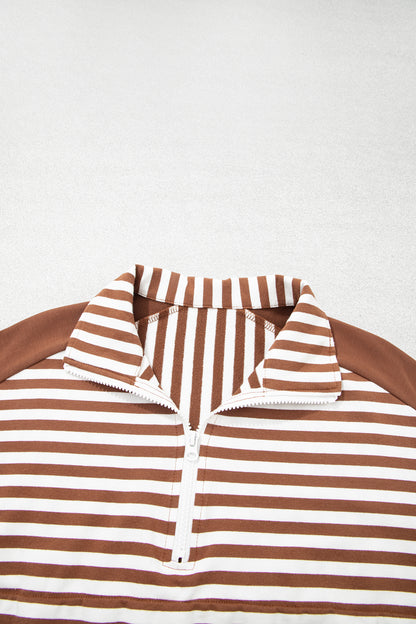 Stripe Patchwork Quarter Zip Sweatshirt & Shorts Set