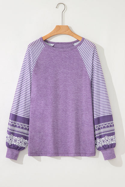 Stripe Patchwork Raglan Long Sleeve Top