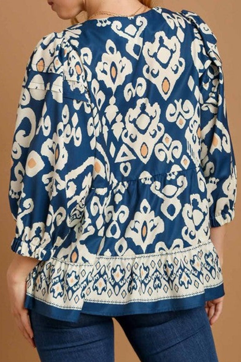 Tribal Geometric 3/4 Sleeve Blouse