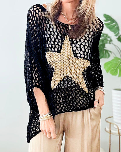 Star Crochet 3/4 Sleeve Sweater Top