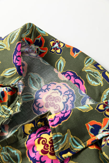 Plus Size Floral Collared V-Neck Mini Dress