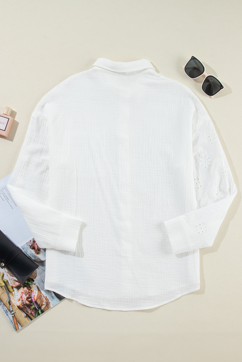 Eyelet Crinkle Gauze Buttoned Shirt