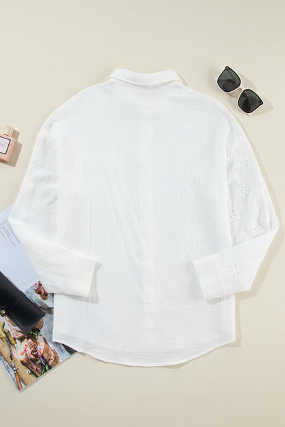 Eyelet Crinkle Gauze Buttoned Shirt